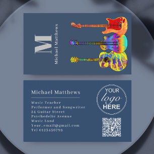 Tarjeta De Visita Guitar Music Teacher Personalizado QR Code and Log
