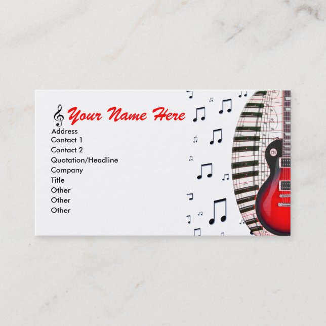 Tarjeta De Visita Guitar Piano Keyboard Music Notes Business Card (Anverso)