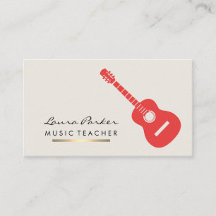 Tarjeta De Visita Guitar Player Instrumental Music Teacher Red