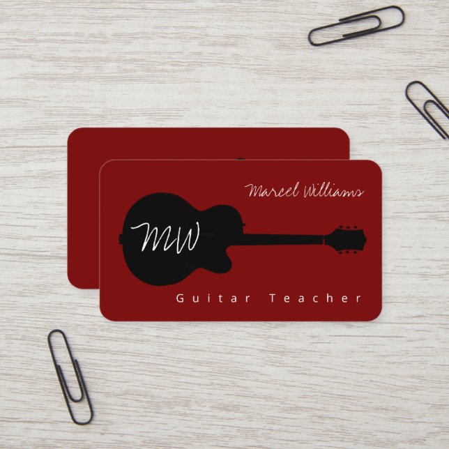 Tarjeta De Visita Guitar Teacher Guay Red Business Card (Anverso/Reverso In Situ)