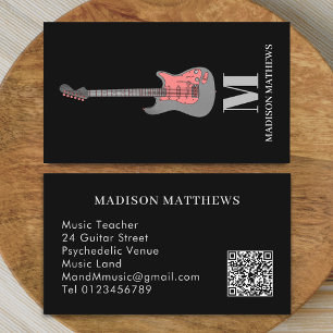 Tarjeta De Visita Guitar Teacher Music Lessons Q R Code Pink