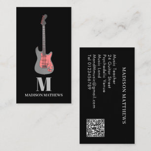 Tarjeta De Visita Guitar Teacher Music Lessons Q R Code Pink