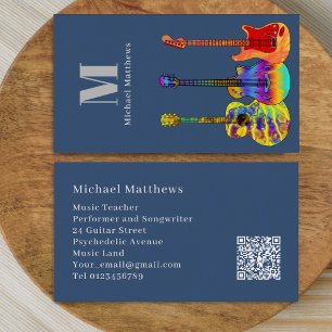 Tarjeta De Visita Guitar Teacher Músico Personalizado Código QR