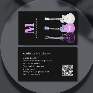 Tarjeta De Visita Guitar Teacher Músico Personalizado Código QR