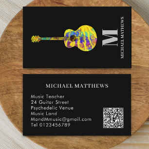 Tarjeta De Visita Guitar Teacher Profesional Personalizado Código QR