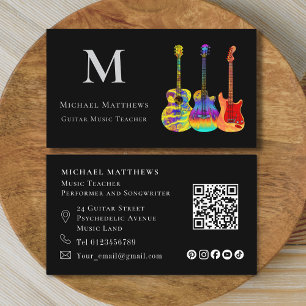 Tarjeta De Visita Guitar Teacher QR Código Medios Sociales