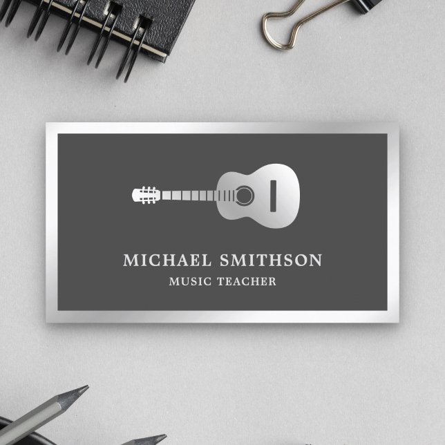 Tarjeta De Visita Guitarista de guitarra Relieve metalizado plateado (Subido por el creador)