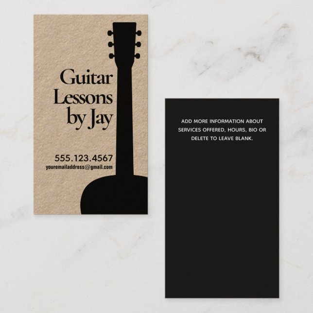 Tarjeta De Visita Guitarista Guitarista Acústico Kraft (Anverso / Reverso)