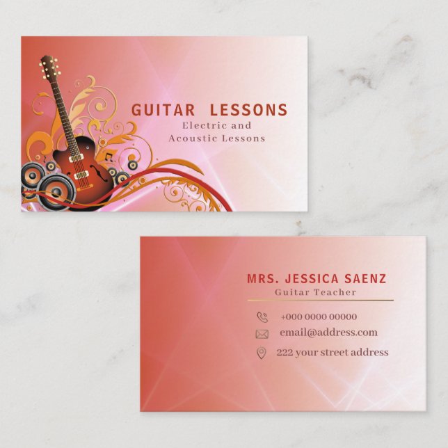 Tarjeta De Visita Guitarista Guitarista Elegante (Anverso / Reverso)
