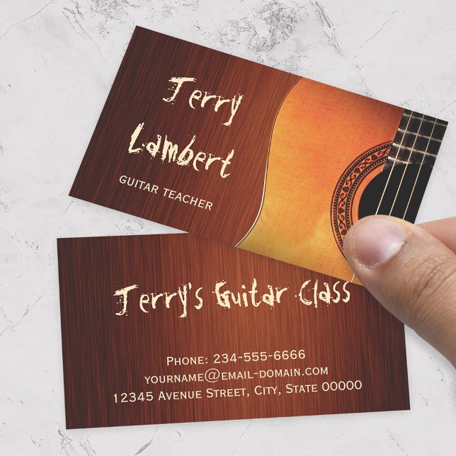Tarjeta De Visita Guitarista Guitarista Teacher Elegante De Madera (Subido por el creador)