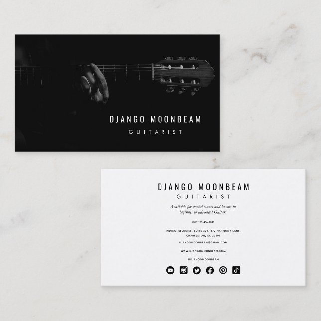 Tarjeta De Visita Guitarista profesional y profesor de música guitar (Professional Guitarist and Guitar Music Teacher Business Card)