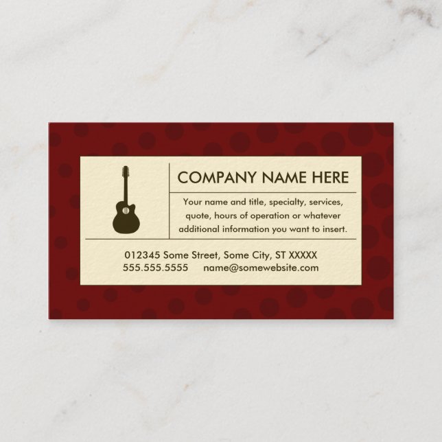 Tarjeta De Visita guitarra acústica de semitono (Anverso)