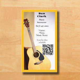 Tarjeta De Visita Guitarra Acústica del maestro de música amarillo Q