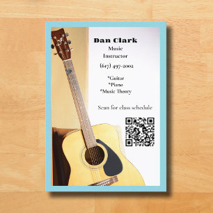 Tarjeta De Visita Guitarra Acústica del profesor de música Light Blu