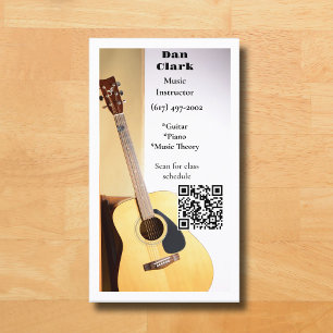 Tarjeta De Visita Guitarra Acústica del Profesor de Música QR Blanco