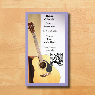 Tarjeta De Visita Guitarra Acústica Purple QR Code Music Teacher