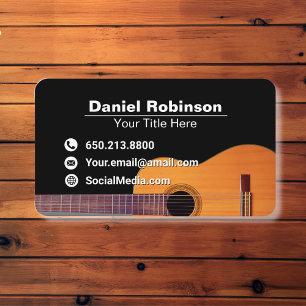 Tarjeta De Visita Guitarra de Música Negra Moderna y Elegante