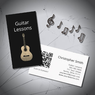 Tarjeta De Visita Guitarra de música simple Lecciones QR código Blan