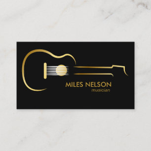 Tarjeta De Visita Guitarra de oro negro Logo Moderno Música