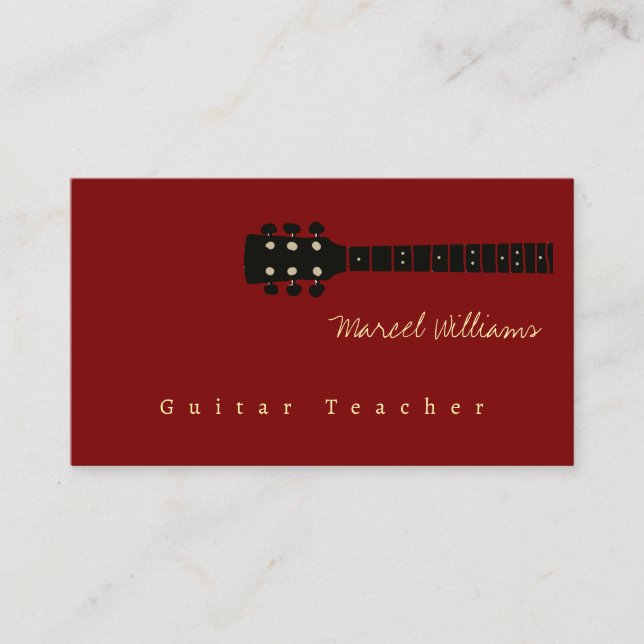 Tarjeta De Visita Guitarra del profesor de música rojo oscuro (Anverso)
