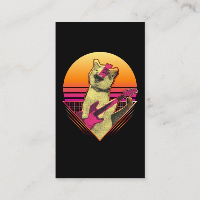 Tarjeta De Visita Guitarra eléctrica tocando el vaporwave del gato M (Anverso)