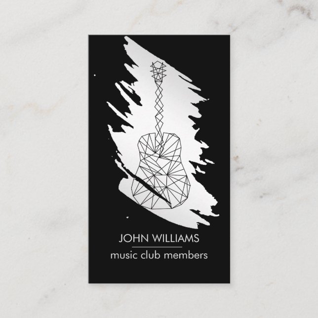 Tarjeta De Visita Guitarra Music World Teacher Player Gris plateado (Anverso)