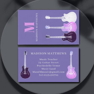Tarjeta De Visita Guitarra Música Teacher Purple