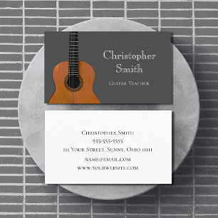 Tarjeta De Visita Guitarra Musical Lecciones Gris Simple