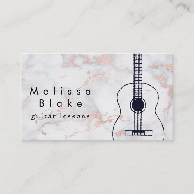 Tarjeta De Visita guitarra negra de profesor de música en mármol ros (Anverso)