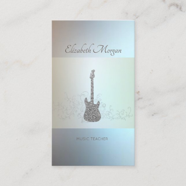 Tarjeta De Visita Guitarra Purpurina moderna, profesora de música (Anverso)