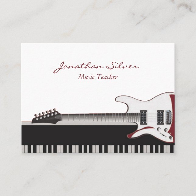 Tarjeta De Visita Guitarra y claves de piano del profesor de música (Anverso)