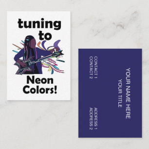 Tarjeta De Visita Guitarrista afinando con colores neón Intérprete