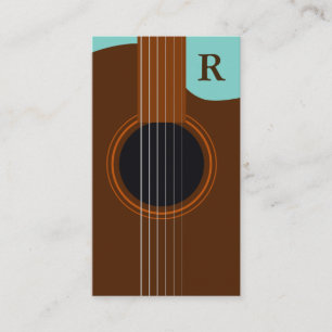 Tarjeta De Visita Guitarrista de Guitarra Acústica Monograma Marrón