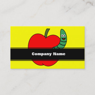 Tarjeta De Visita Gusano verde de Apple rojo
