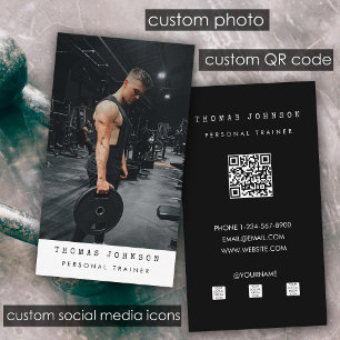 Tarjeta De Visita Gym Personal Trainer Fitness Photo QR Code