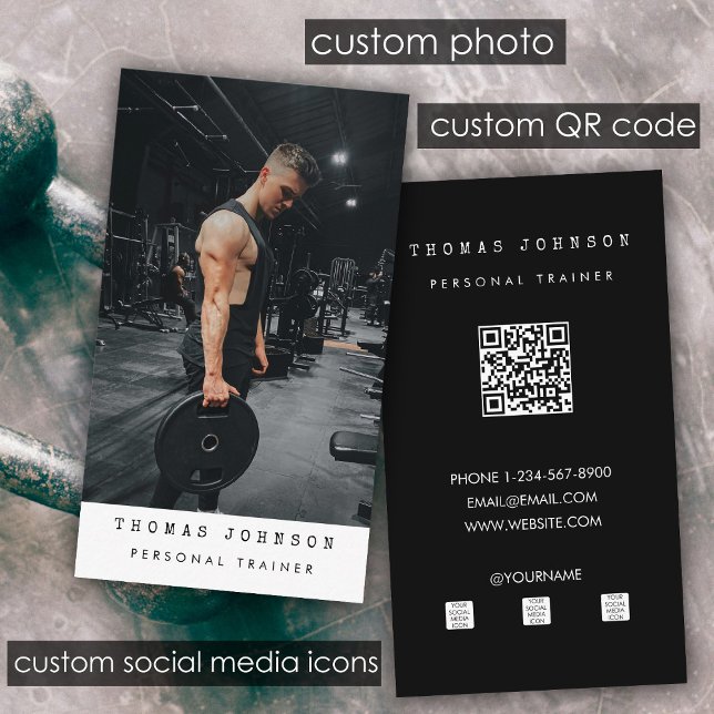 Tarjeta De Visita Gym Personal Trainer Fitness Photo QR Code (Gym Personal Trainer Fitness Photo QR Code Business Card)