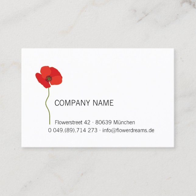 Tarjeta De Visita H yBee *Red Poppy* Papaver Rhoeas . 01. floral (Anverso)