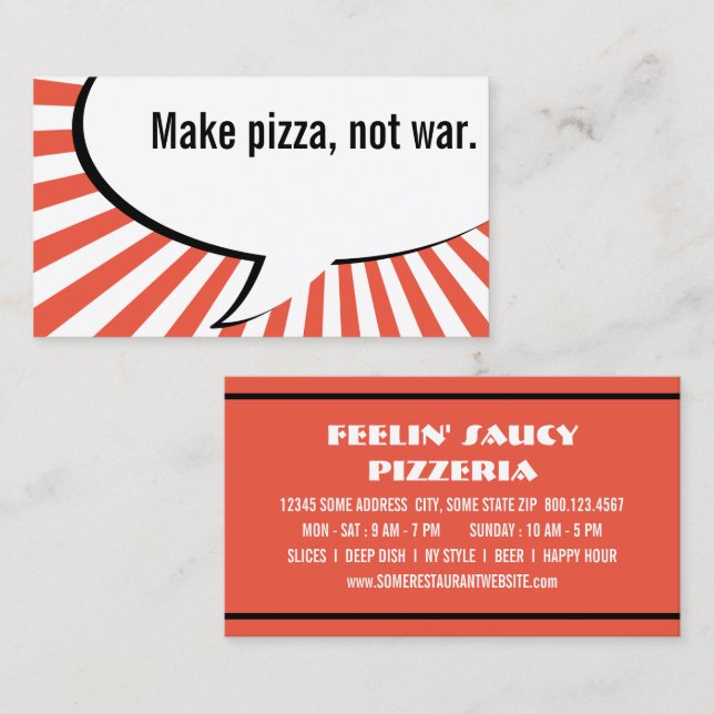 Tarjeta De Visita hacer pizza no guerra (Anverso / Reverso)