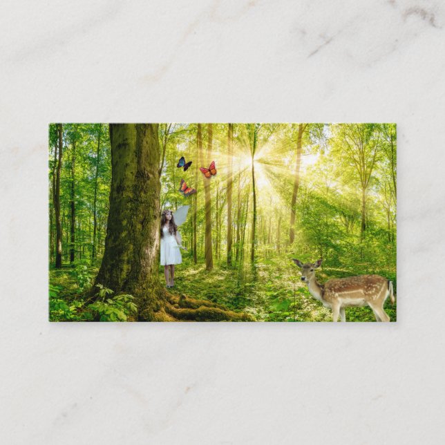 Tarjeta De Visita Hada en el bosque mágico con Bambi y mariposa (Anverso)