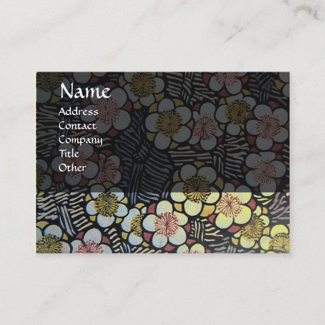 TARJETA DE VISITA HAIKU / GRIS AMARILLO NEGRO BLANCO FLORES DE PRIMA (Anverso)