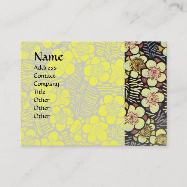 TARJETA DE VISITA HAIKU / NEGRO BLANCO AMARILLO FLORES DE PRIMAVERA (Anverso)