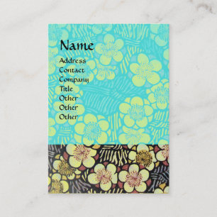 TARJETA DE VISITA HAIKU / NEGRO BLANCO AZUL TURQUESA FLORES DE PRIMA