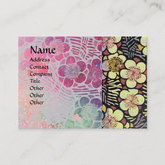TARJETA DE VISITA HAIKU / NEGRO BLANCO GRIS ROSA FLORES DE PRIMAVERA (Anverso)