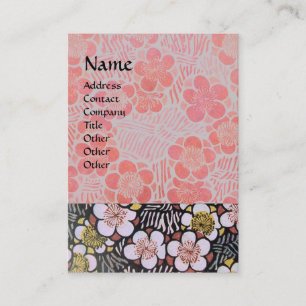TARJETA DE VISITA HAIKU / NEGRO BLANCO GRIS ROSA FLORES DE PRIMAVERA