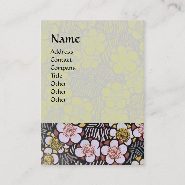 TARJETA DE VISITA HAIKU / NEGRO BLANCO GRIS ROSA FLORES DE PRIMAVERA (Anverso)