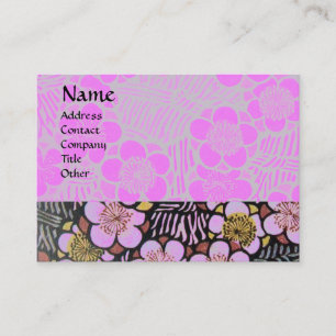 TARJETA DE VISITA HAIKU / NEGRO BLANCO GRIS ROSA FLORES DE PRIMAVERA