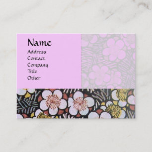 TARJETA DE VISITA HAIKU / NEGRO BLANCO GRIS ROSA FLORES DE PRIMAVERA