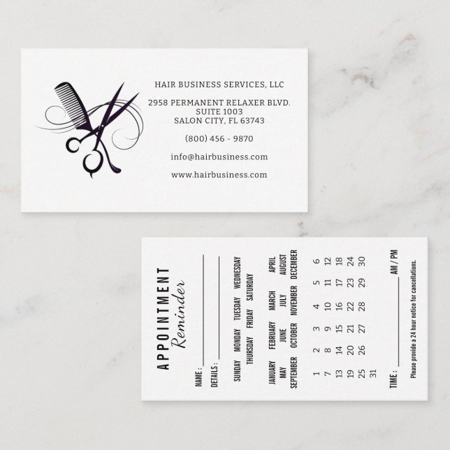 Tarjeta De Visita Hair Appointment Reminder Calendar Business Card (Anverso / Reverso)