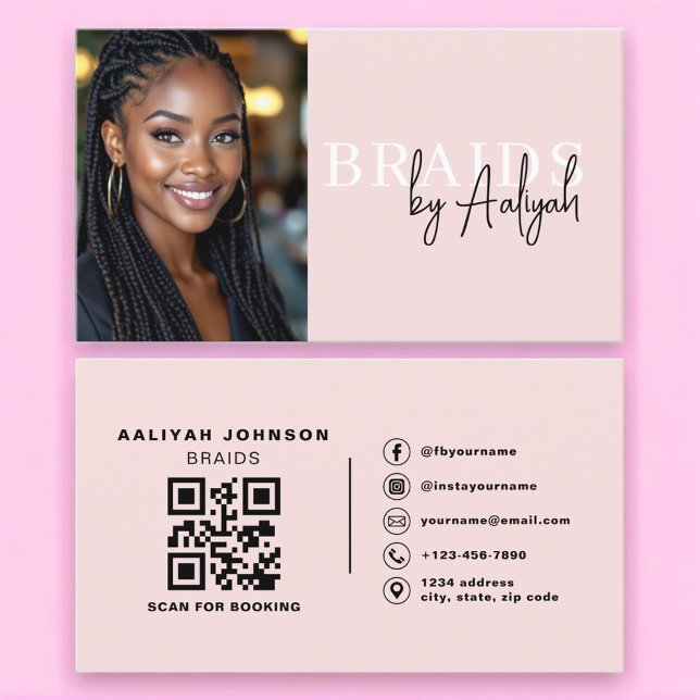 Tarjeta De Visita Hair Braider Business Card with Photo and QR Code (Subido por el creador)