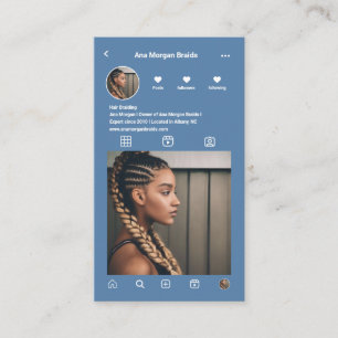 Tarjeta De Visita Hair Braiding Instagram Photo Grid código Qr azul